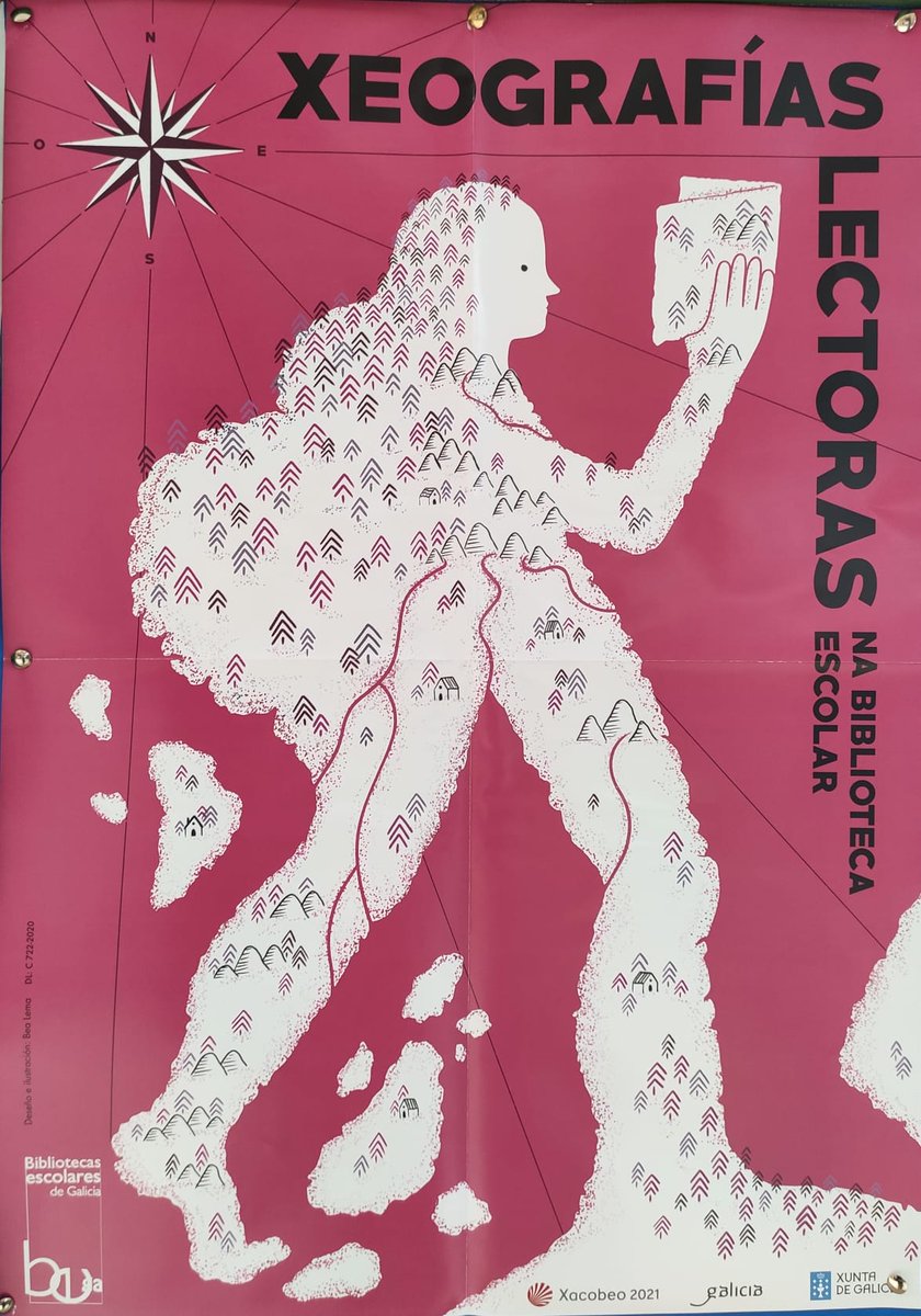 bibliotecaEPB's tweet photo. XEOGRAFÍAS LECTORAS NA BIBLIOTECA ESCOLAR. É o lema elixido nesta ocasión pola @bescolaresgal. Chegounos este fermoso cartel autoría da artista Bea Lema, que xa está nos espazos da biblioteca. Este curso trataremos de cartografiar a lectura. #bescolaresgalabertas #bescolaresgal https://t.co/ppotamTGyn
