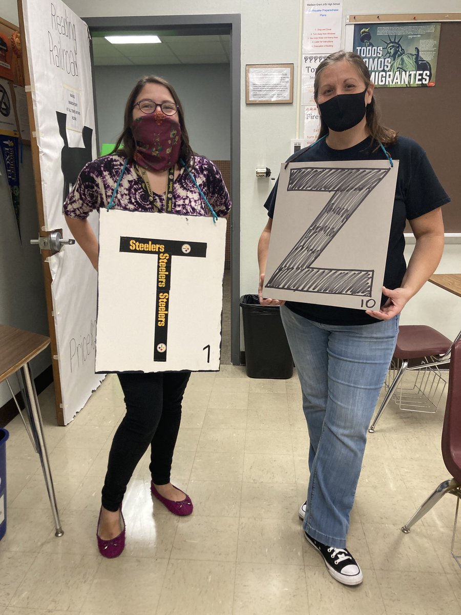 MuscaraMath's tweet photo. Getting into spirit week! Staff Scrabble tiles! Happy homecoming week!! #weareMG https://t.co/dmHpuezw8L