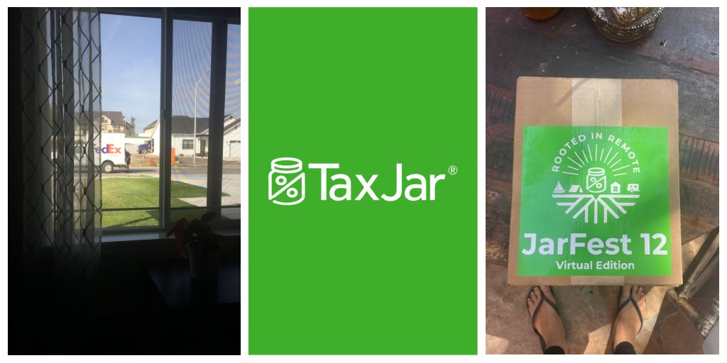 TaxJar's tweet photo. Our registration table looks a bit different this year... JarFest 12, Rooted in Remote: Virtual Edition coming soon to a screen near you. #JarFest12 #RootedinRemote #LifeAtTaxJar #VirtualConference https://t.co/yAja8lvsSV