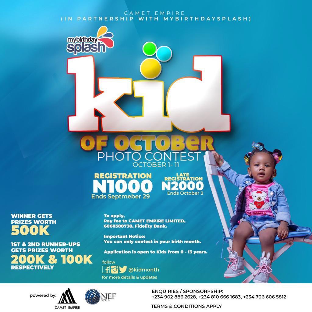 Jeorge_NA's tweet photo. Your kids can win 500,000 Naira this October for just being photogenic
Register them for the #KidMonth online Photo Contest
First and second runner up also gets 200k and 100k respectively
Don’t let your village people make you miss the opportunity 🎈🎈🎈 https://t.co/PUduHnjBAw