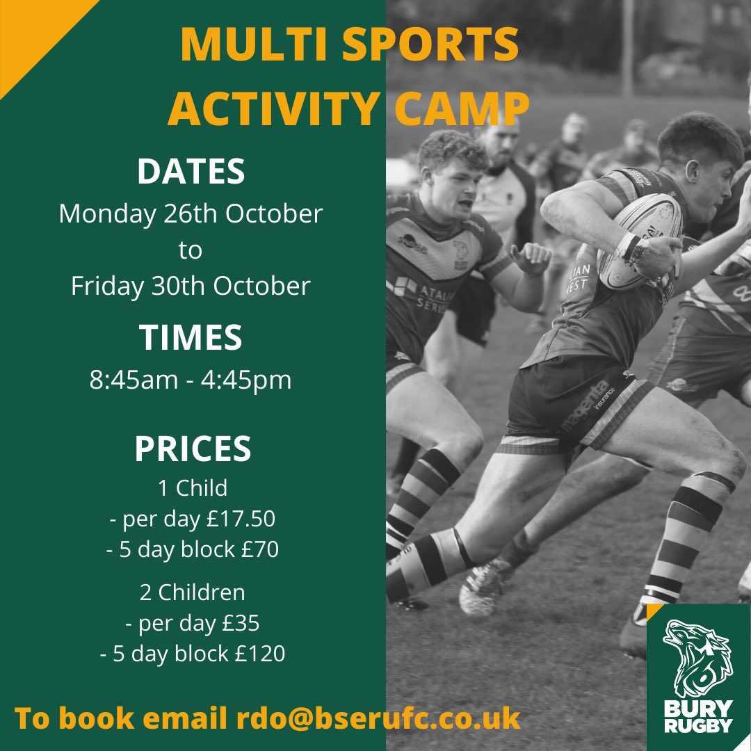Dates are out for the next sports activity camp this half term, for all children aged 5 - 12 years old, due to government guidelines places are limited so make sure you email to get your place booked! #halfterm #sport #activekids #rugby #bserugby