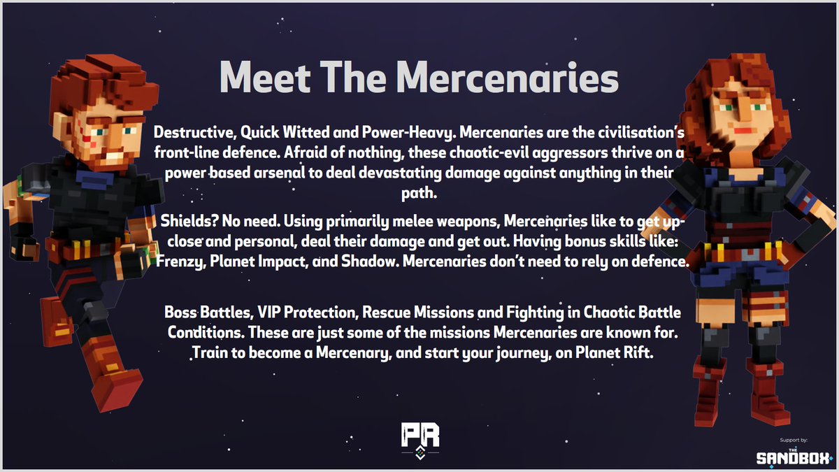 PlanetRiftMedia's tweet photo. ☠️ Meet The Mercenaries ☠️

Planet Rift's finest soldiers, always ready for a brawl.
#TheSandbox #PlanetRift https://t.co/AEiiJTBWkC