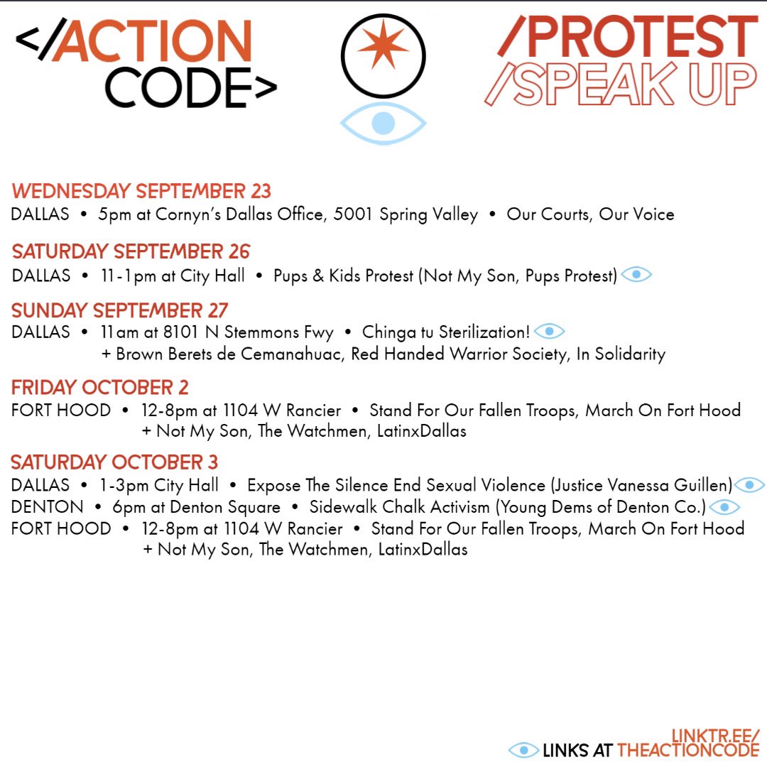 theactioncode's tweet image. Monday 9/21 + Upcoming

We Take The Streets will also meet at 6pm today, Dallas City Hall.