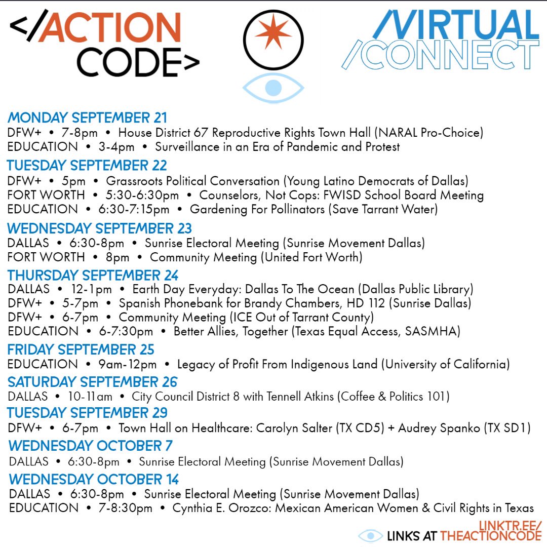 theactioncode's tweet image. Monday 9/21 + Upcoming

We Take The Streets will also meet at 6pm today, Dallas City Hall.