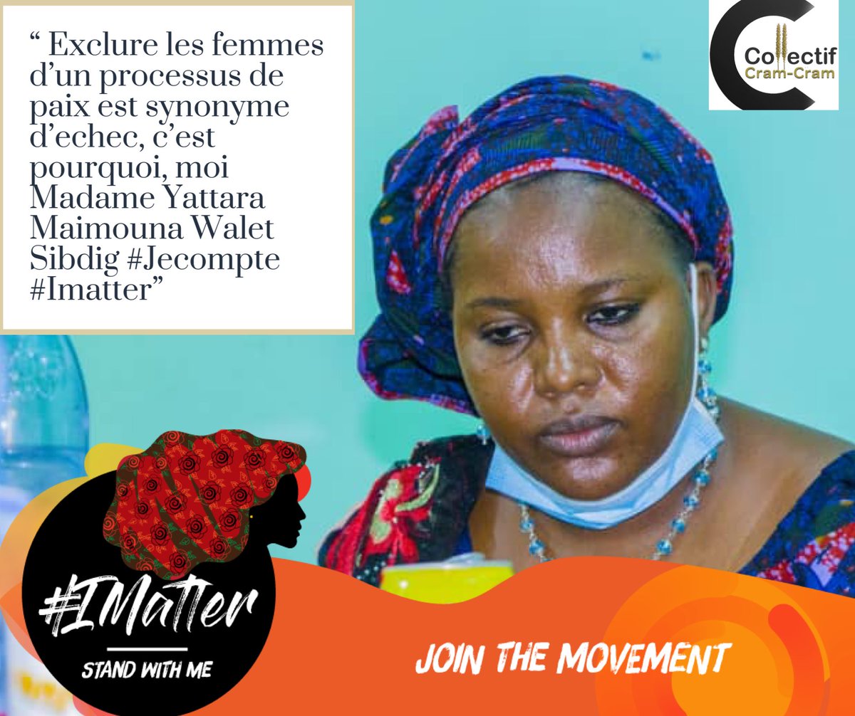 cramcram_mali's tweet photo. “Exclure les femmes d’un processus de paix est synonyme d’échec, c’est pourquoi, moi, Madame Yattara Maimouna Walet Sibdig #Jecompe #Imatter
#imattercampaign #JeCompte
#PeaceDay2020
#PeaceDay
#oxfamwestafrica https://t.co/BzcsRLrFTa