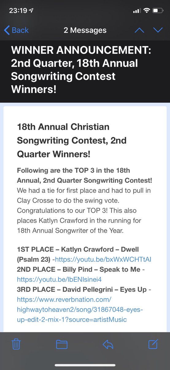 KTCrawfordMusic's tweet photo. Super excited! Dwell won 1st PLACE in the 2nd Quarter Christian Songwriting competition!!!! ...that means I'm one of only four songwriters to be considered for SONGWRITER OF THE YEAR!!!! 🎉🎉🎉 Feeling so excited and so blessed! Thanks @CCMNI!

#awardwinning #award #songwriter https://t.co/RZJE8rn1HO