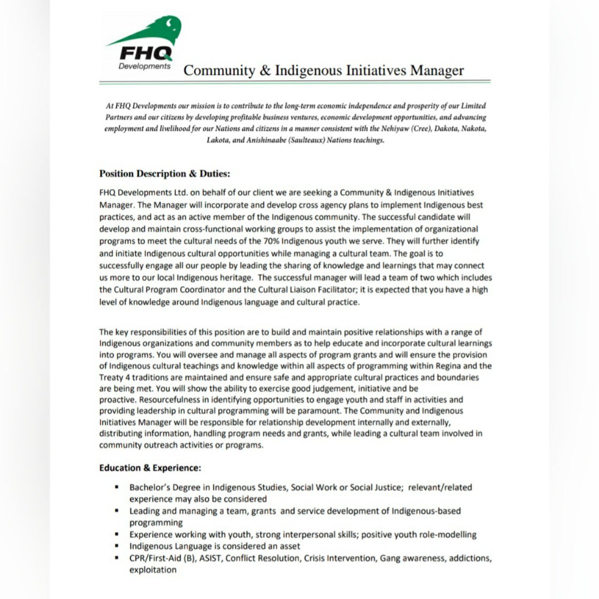 FHQDev's tweet image. APPLY Now - For the Community &amp;amp; Indigenous Initiatives Manager at fhqdev.com. 

#TokataHRSolutions #FHQDEV #applyonline #community #engagement #knowledgesharing #management #manager