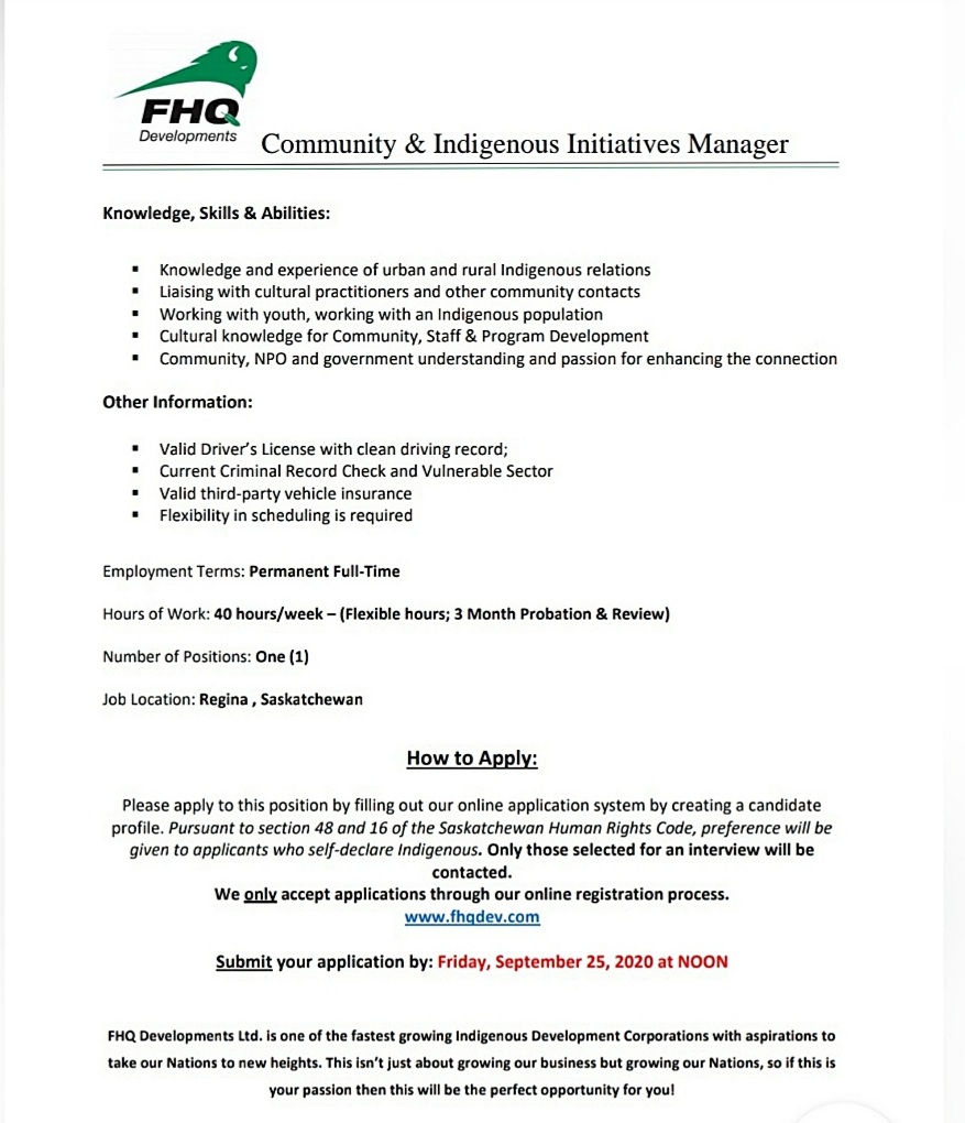 FHQDev's tweet image. APPLY Now - For the Community &amp;amp; Indigenous Initiatives Manager at fhqdev.com. 

#TokataHRSolutions #FHQDEV #applyonline #community #engagement #knowledgesharing #management #manager