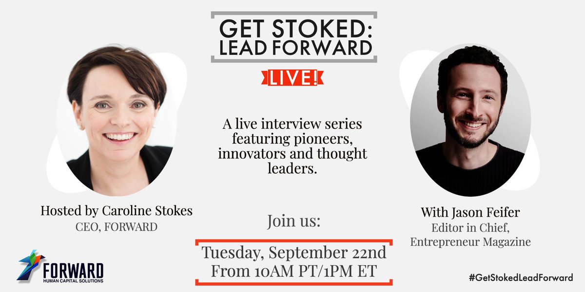 oCarolineStokes's tweet photo. Looking forward to my #GetStokedLeadForward conversation with @heyfeifer on Tuesday!
Jason is editor in chief of @Entrepreneur as well as host of the podcasts @PessimistsArc, Problem Solvers and Hush Money.
Find our chat here: @oCarolineStokes
#Disruption #Change #JasonFeifer https://t.co/SNVvZB9Pmx