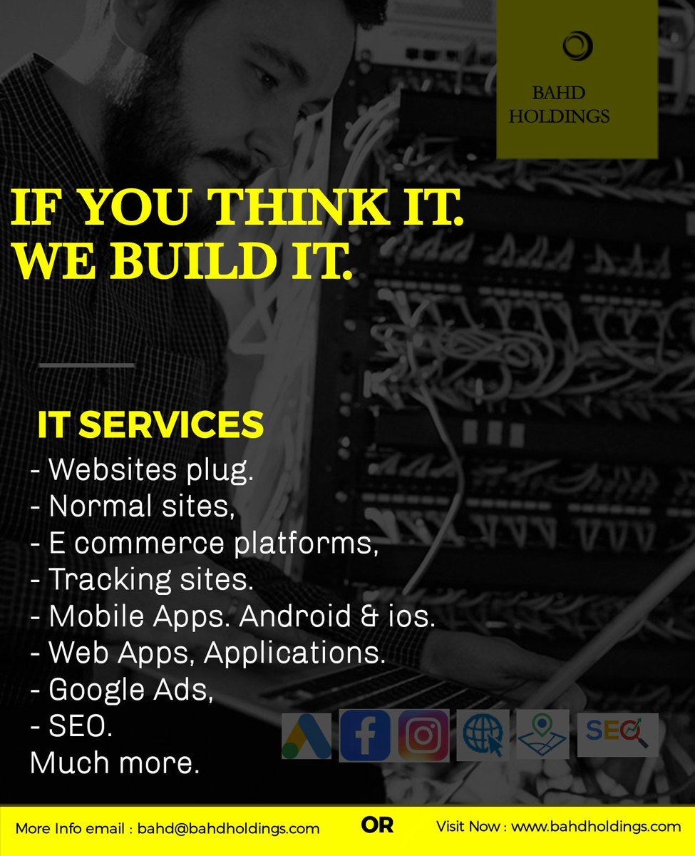DiceBoy1's tweet photo. Why not contact us at BAHD HOLDINGS for all your IT services.
You can mail us or visit https://t.co/4jx7esYYPT.
#You_Think_It.
#We_Build_It. https://t.co/MwaZaKGyyt