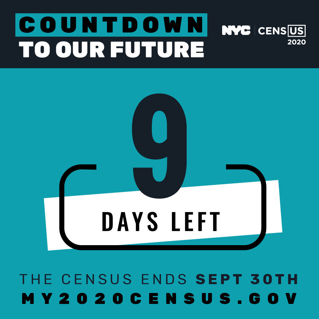 BreeanaMulligan's tweet photo. We got NINE days left till the end of the #2020Census (❕). If you haven't done so already, FILL IT. https://t.co/sXR2BdMwuL
If you have family and friends who haven't filled out the Census yet, #GetOutTheCount and let tell them do so! #GetCountedNYC https://t.co/TF8qvCHz3C