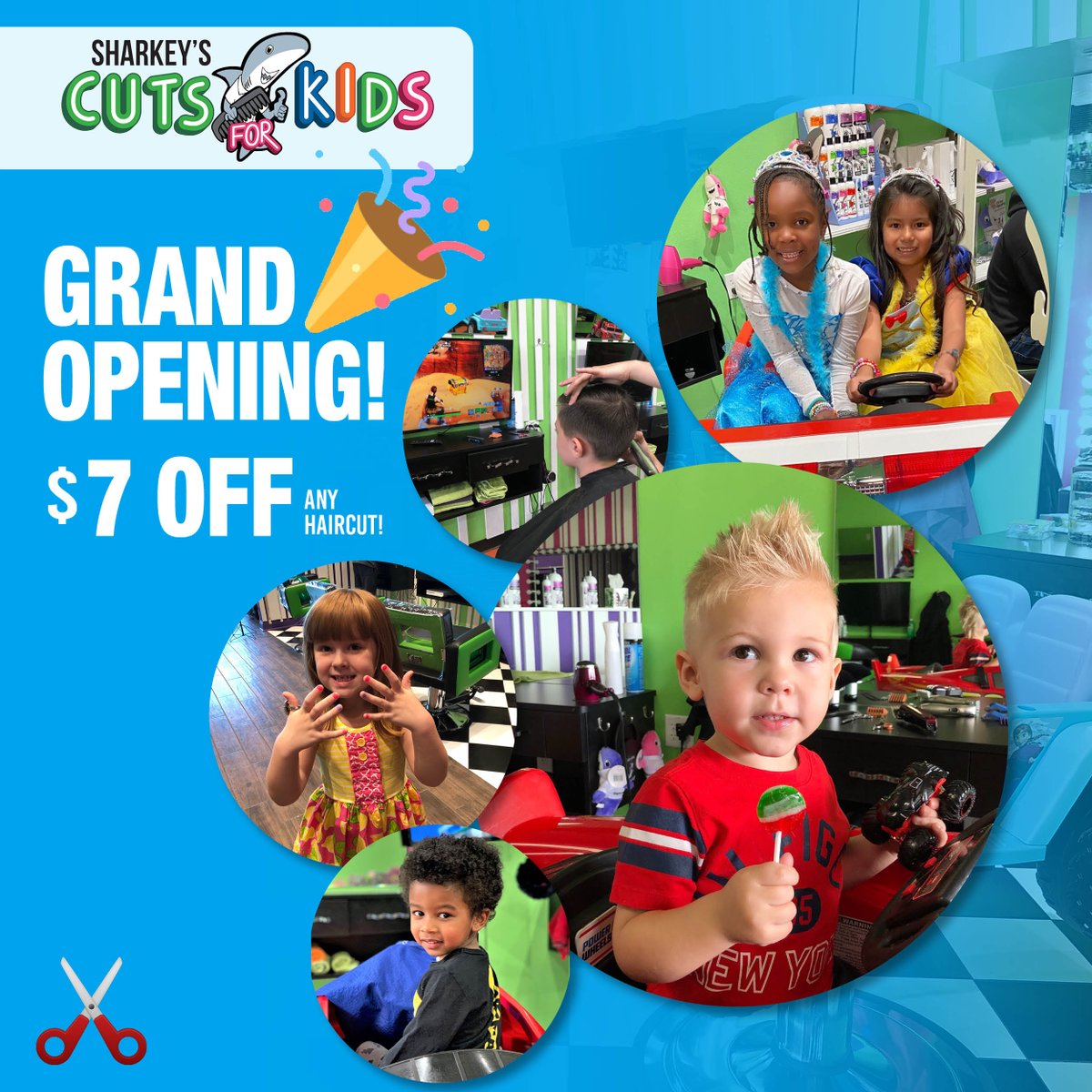 BRFamilyFun's tweet photo. Sharkey's Cuts For Kids - Baton Rouge is NOW OPEN! ๐ฆ ๐ฅณ Get $7 OFF your child's next โ๏ธ haircut by clicking here ๐ https://t.co/HXwIyKk1ZI #BatonRouge #BRFamilyFun #ad https://t.co/HGSxs3cOvk