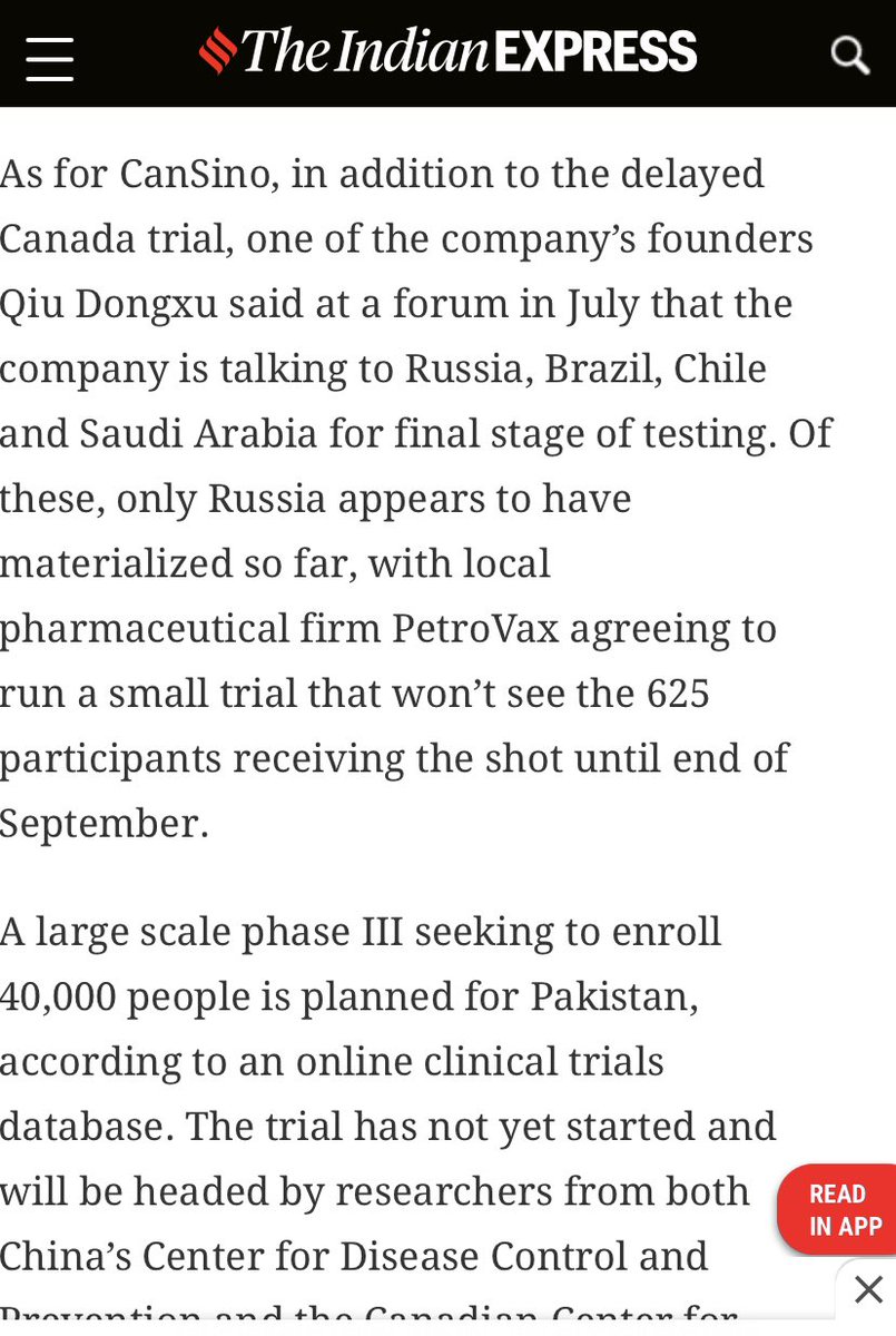 The company declared its phase 2 trials in July. So far it has met with very little success for finding partners for international phase 3 trials. Only Russia and Pakistan have agreed. Russia is already mass vaccinating its own people without proper phase 3 trials.