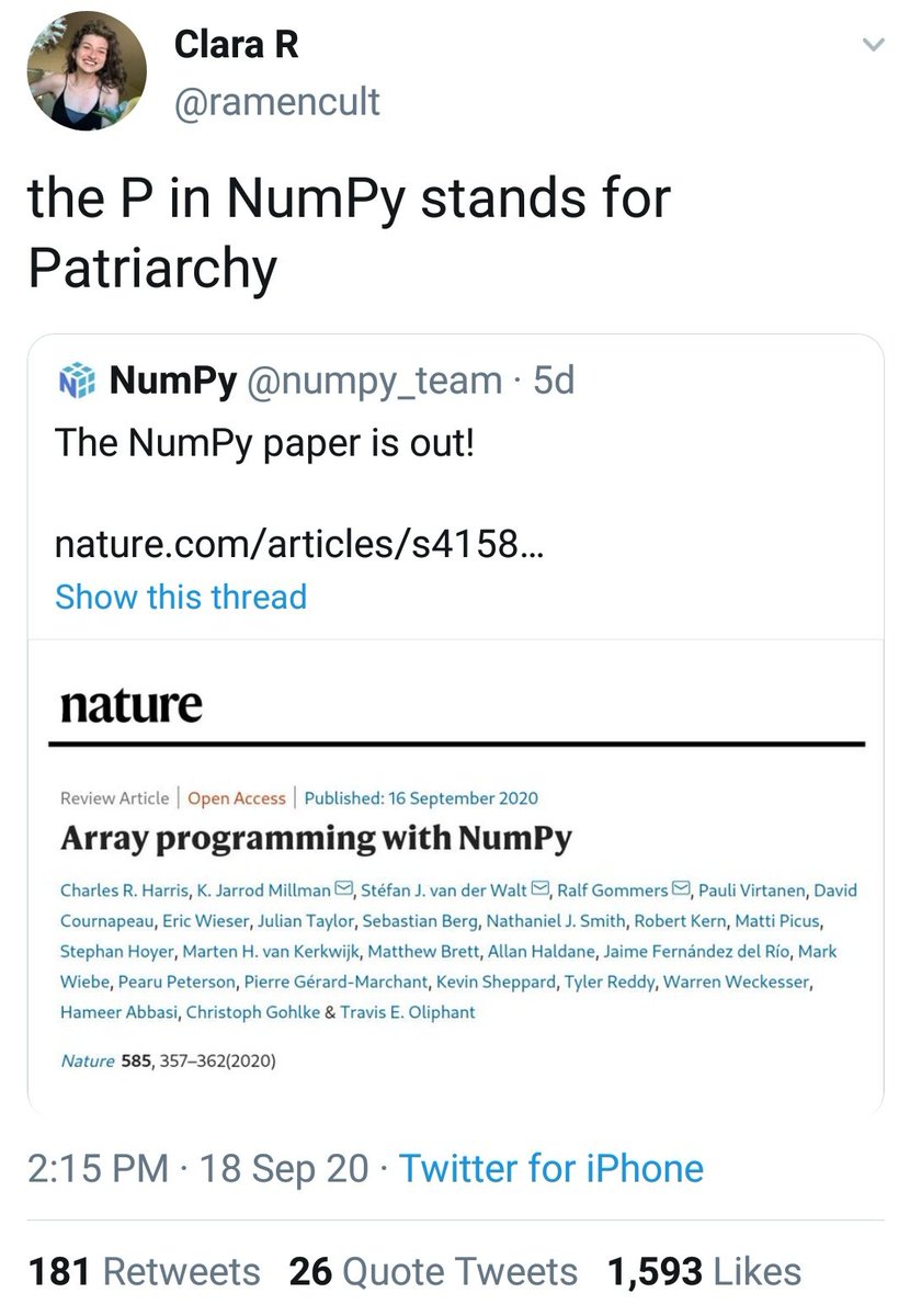 1/Mini thread: This woman launches a smear against group of men for publishing a paper, asserting they are a "patriarchy" because they are all men.It's a drive by smear that doesn't even engage with the work. She just attacks them.