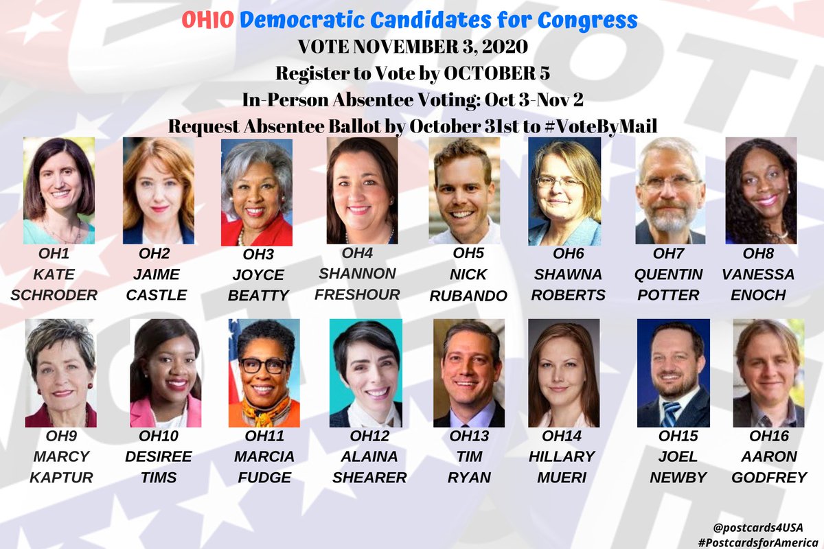 OHIO Democratic Candidates #OH1  #OH2  #OH3  #OH4  #OH5  #OH6  #OH7  #OH8  #OH9  #OH10  #OH11  #OH12  #OH13  #OH14  #OH15  #OH16 #Congress2020Postcards & Links for each CandidateFollow & Support!THREAD https://twitter.com/postcards4USA/status/1271587004770406403FB Post  https://www.facebook.com/postcards4USA/posts/3003334476447411GoogleDoc:  https://pc2a.info/DemCandidatesOH 