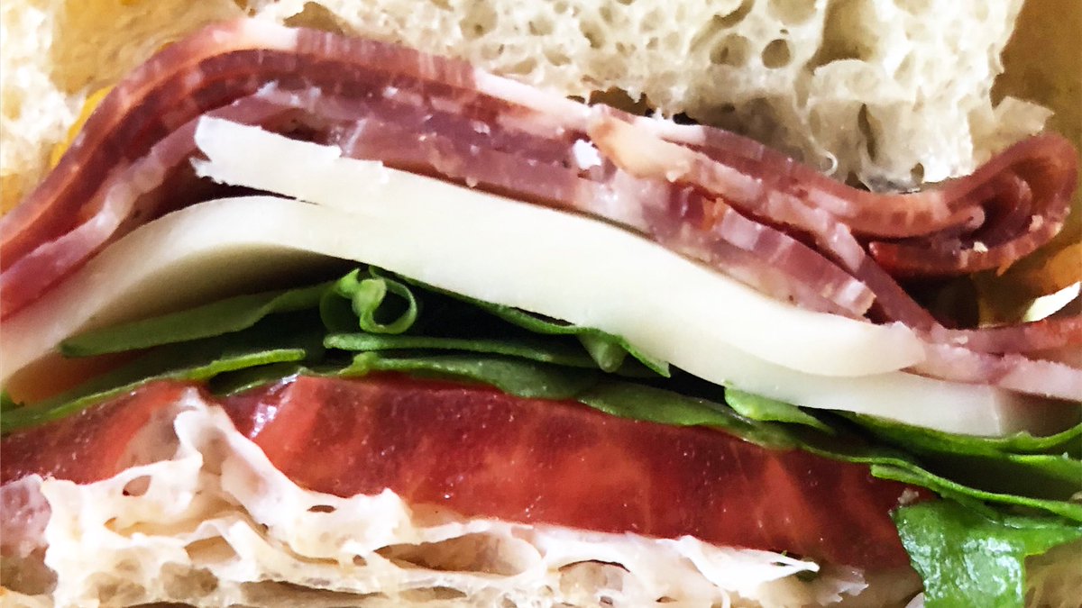 The Salami • <a href="/salumebeddu/">Salume Beddu</a> soppresata, capocollo, provolone, arugula, tomato, red wine vinegar, &amp; evoo, all on a <a href="/LoafersSTL/">Union Loafers</a> hoagie roll.