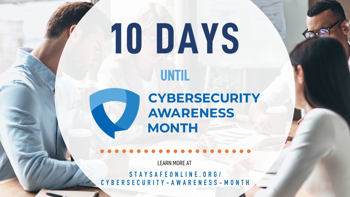 DoD_CSIAC's tweet photo. Ready or not, here it comes! Cybersecurity Awareness Month starts in 10 days!
How will you commit to #BeCyberSafe this October?
#NASCM #cybersecurity #staysafeonline @StaySafeOnline #IoT #Internetdevices #healthcarecyber #cyberthreats #cyberattacks #onlinesecurity #IT https://t.co/4hnjCUNsp0