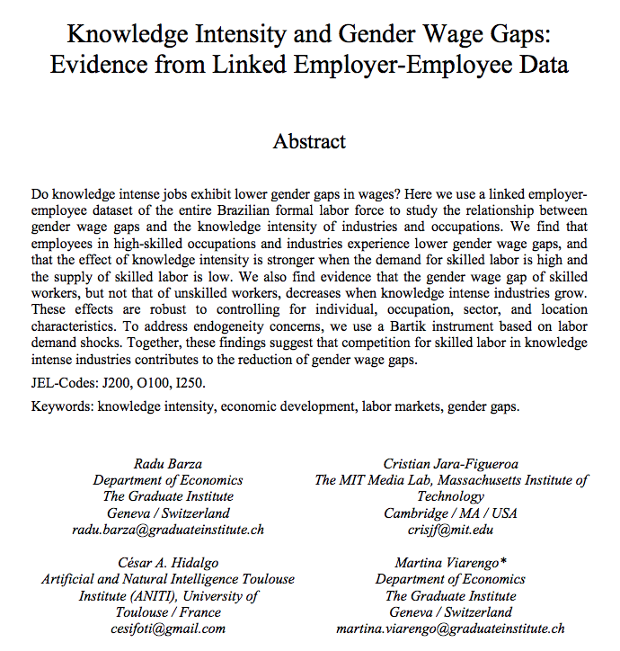 In this new working paper we find evidence that gender differences in wages are lower for knowledge intense industries & occupations, and that this effect can be explained by competition for talent... let me explain (1/N)  #EconTwitter  https://www.cesifo.org/en/publikationen/2020/working-paper/knowledge-intensity-and-gender-wage-gaps-evidence-linked-employer