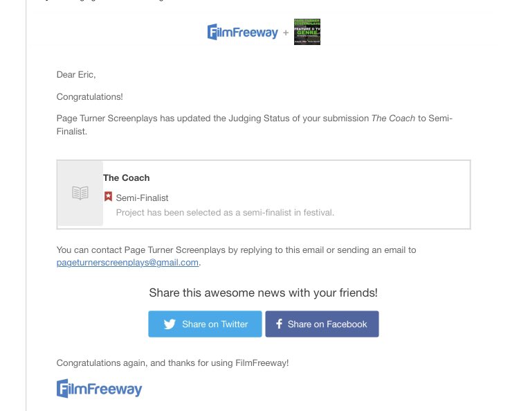 ElmSinger's tweet image. My sitcom “The Coach” was named a Semi-Finalist in the Page Turner Screenplays Competition! #ericwrites, #sitcompilot