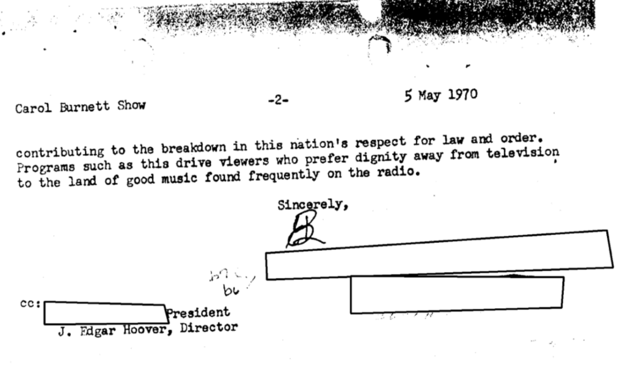 1970 - According to FBI correspondence, the Carol Burnett Show was "contributing to the breakdown in this nation's respect for law and order..."