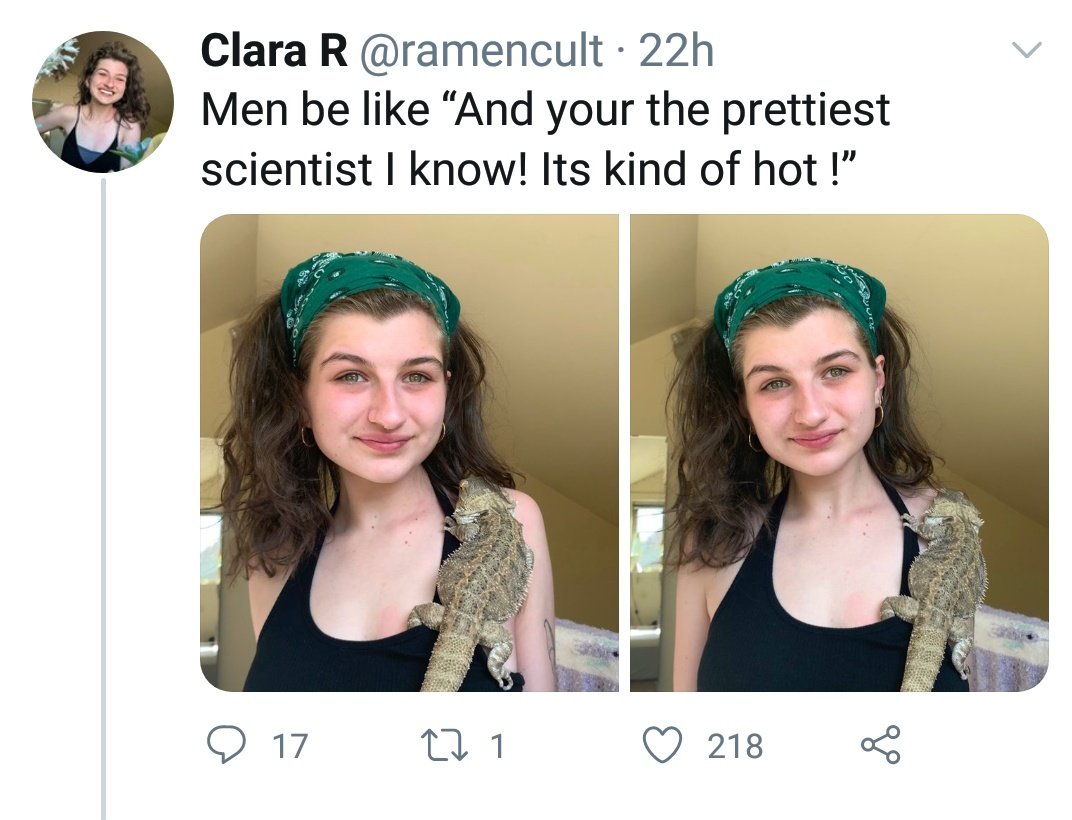 3/Why do I care? Because of her hypocrisy. She has ZERO popblem leveraging her looks to get 16k followers, and letting you know she's pretty via humble-brags and flexes dressed up as oppression: "you guys, I got told I'm pretty again. Being hot is so very hard. I am oppressed"
