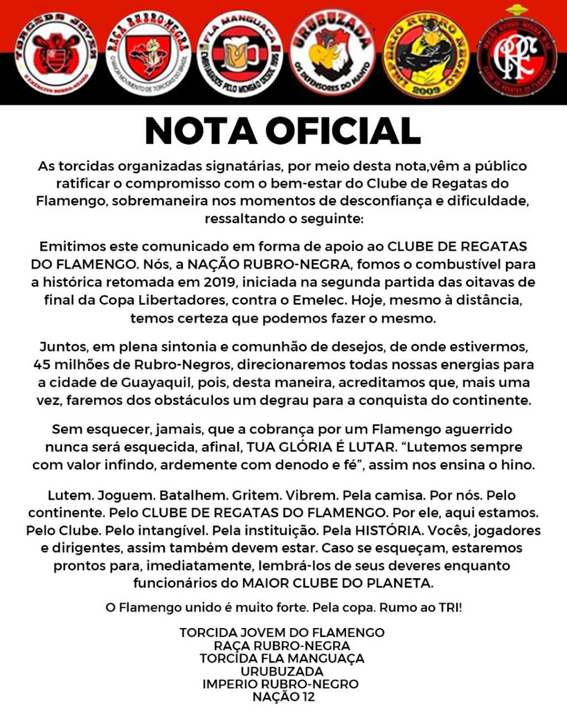 ubzoficial's tweet image. Estamos juntos ! 🔴⚫️⁣
⁣
#TuaGlóriaéLutar⁣
#JogaremosJuntos ⁣
#ContecomigoMengão