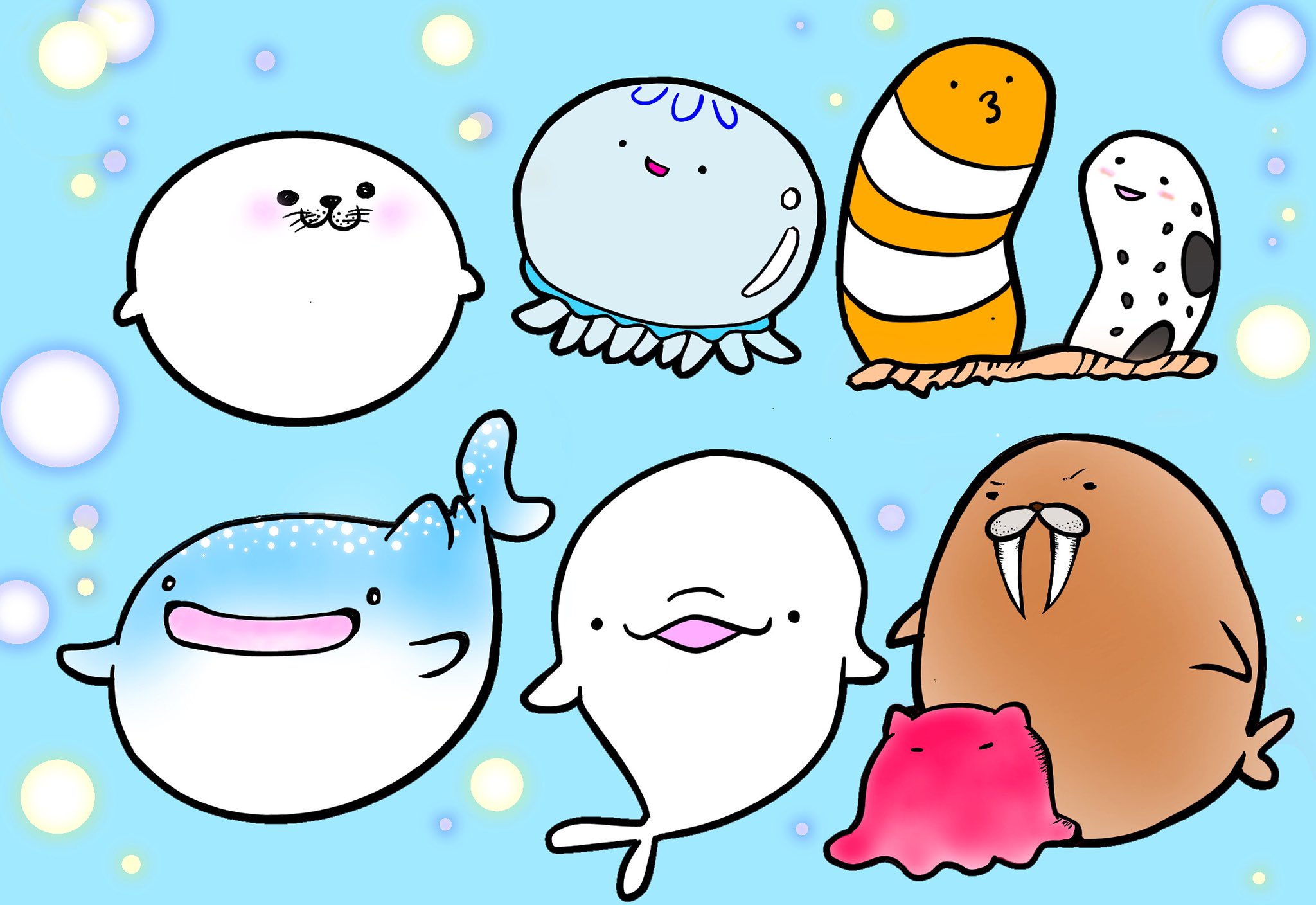 Kuji Kuji Ra まるッと海のなかまたち 自分が癒されたくて 描いてしまいました 丸い形は癒されます イラスト いらすと オリジナルキャラクター ゆるキャラ ゆるいイラスト 癒し 動物 海の生き物 T Co Rs3kiixdou Twitter