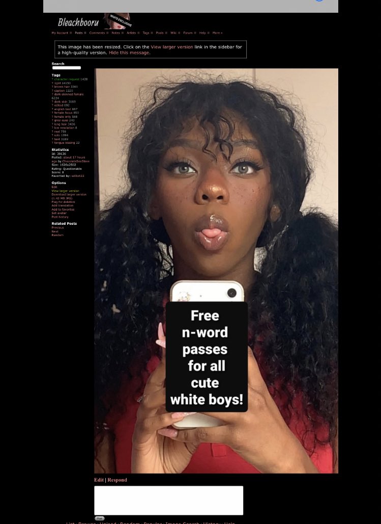 As stated before, an anonymous user contacted kanekislut about her photos (with racist captions) being posted on a race fetish website before disappearing and never contacting her again. After tweeting about it, her followers began finding photos of other black girls as well