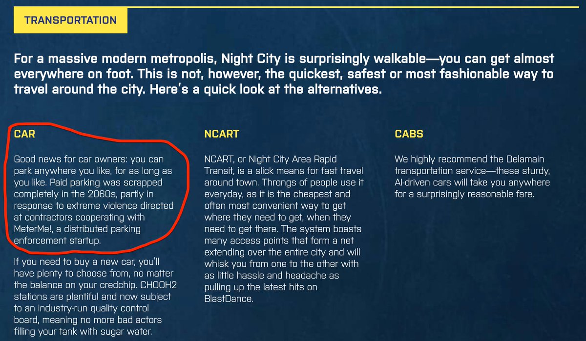 icastmessage's tweet image. Ooh, @CyberpunkGame got dark future transportation down for Night City. #parkinghell #urbanism #walkablebutyoumightdie