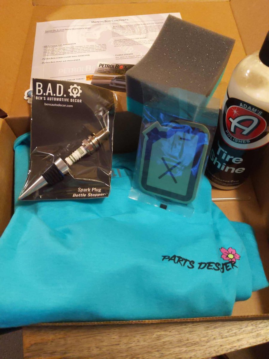 johnboyrx's tweet image. How does #PETROLBOX know that I need a new tire applicator? Also, loving the bottle stopper! @mypetrolbox