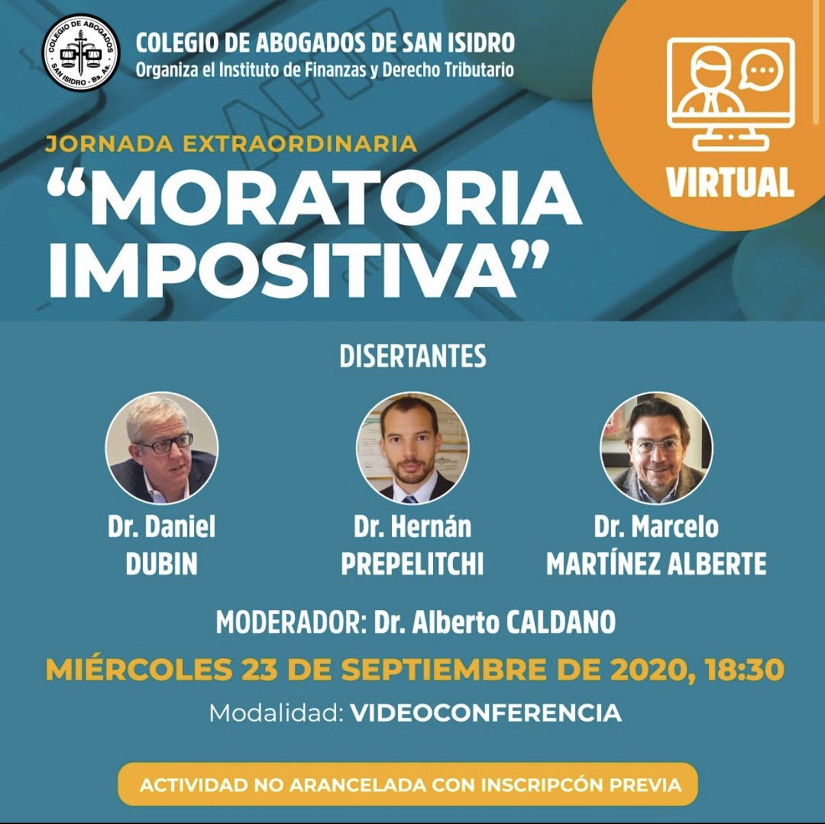Este miércoles estaremos conversando sobre distintos aspectos de la moratoria recientemente reglamentada con distinguidos colegas y amigos en el Colegio de Abogados de San Isidro. Están todos invitados !