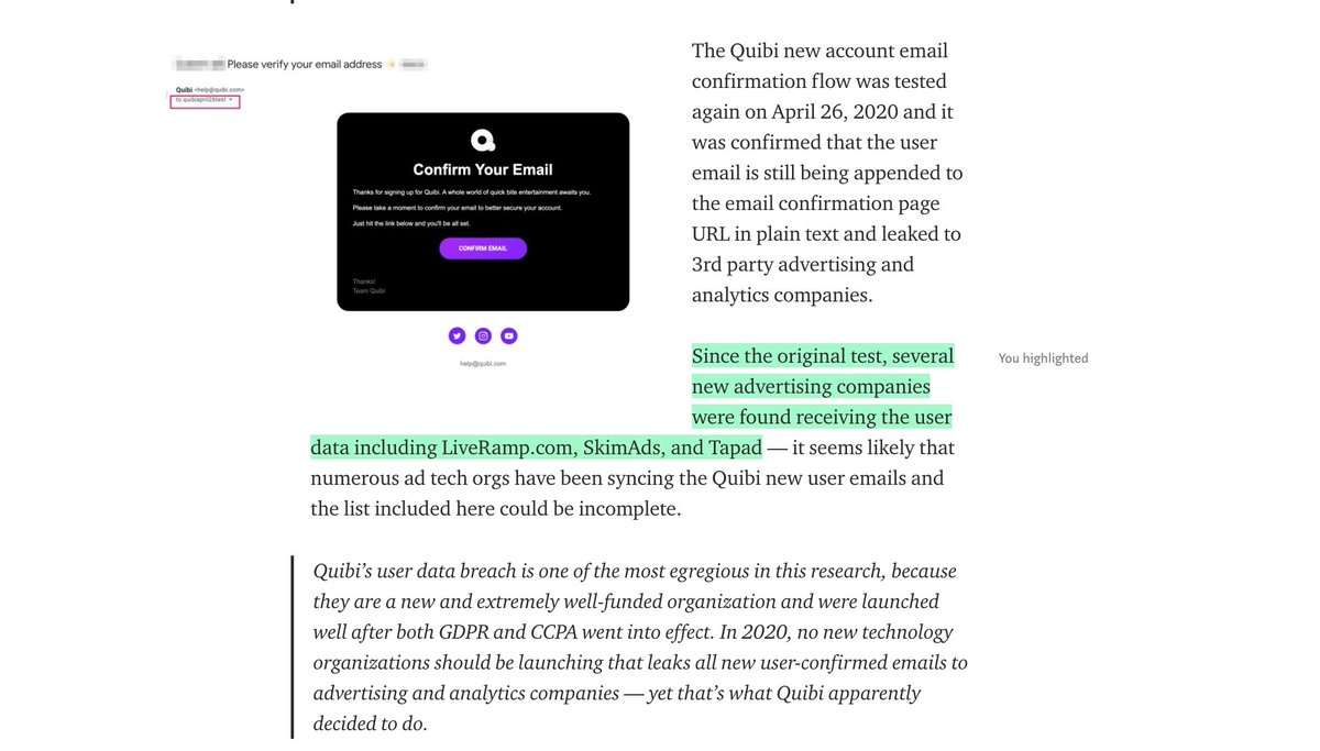 I alluded to this problem at the time, but I decided not to explain because Quibi was doing a good job at cleaning up their website & I wanted to make sure they were 100% clean (it& #39;s actually quite impressive now imo)Snapchat did Quibi dirty, still does it to other orgs...