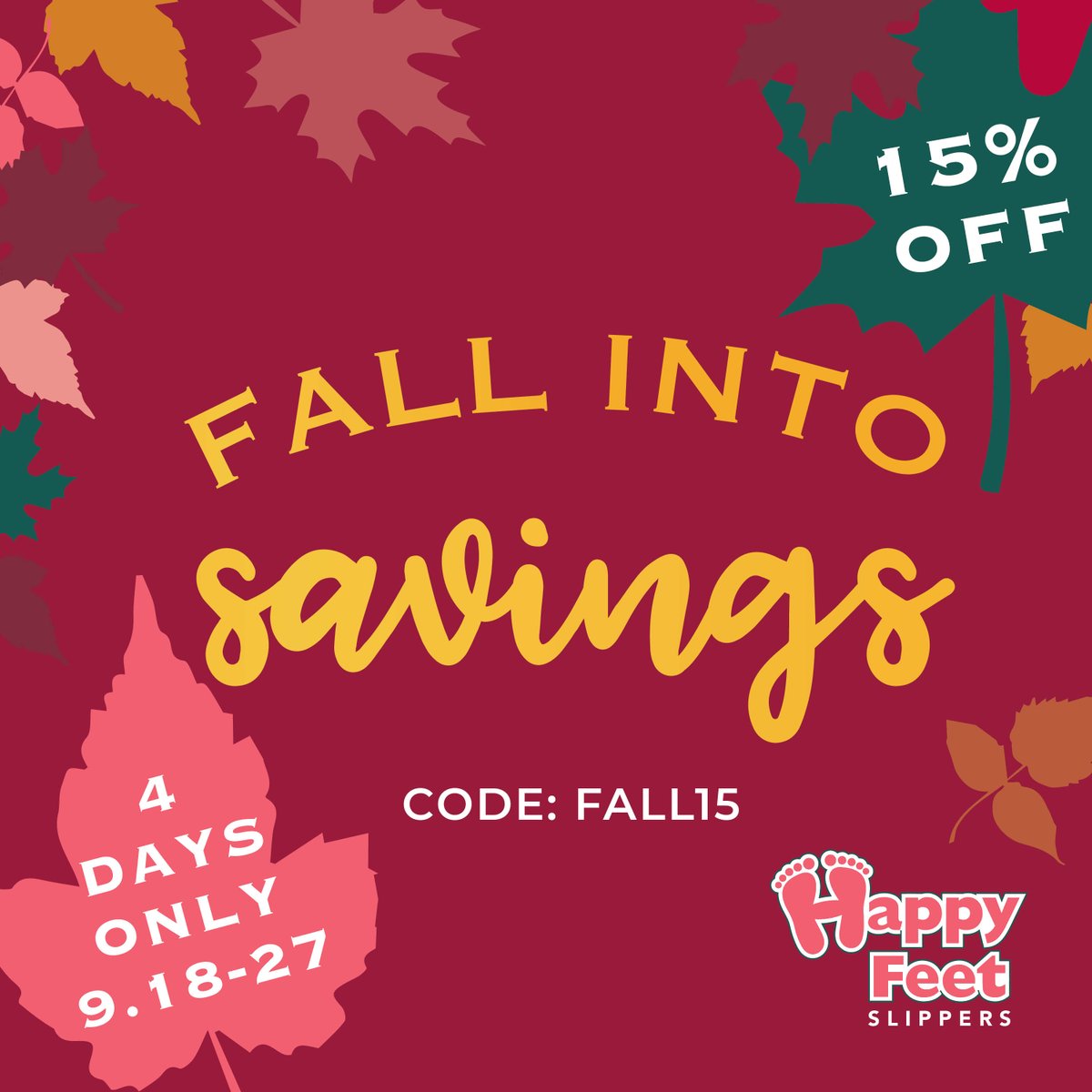 BuyHappyFeet's tweet photo. 🍁Last chance to get 15% off your order! You have until midnight tonight to get this great deal!🍁 Use code: FALL15
#happyfeetslippers #buyhappyfeet #slippers #bestslippersever #giftideas #fallintosavings #nfl #ncaa #animalslippers #disney #marvel https://t.co/wm4fX1jCQg