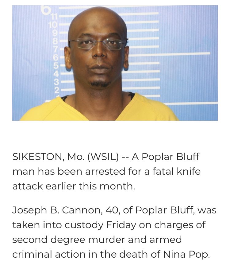 Nina Pop was stabbed in her home by Joseph B. Cannon, no motive is known, no hate crime charges filed but Cannon has a rap sheet which includes illegal firearm possession and an assault on a woman. 13/