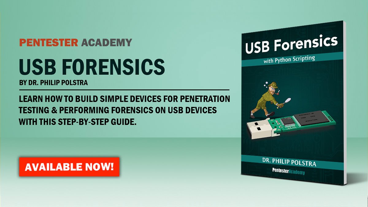 SecurityTube's tweet photo. Expand your knowledge of USB devices with @ppolstra https://t.co/G0ZrA1P6kU #USBForensics Book is available now! https://t.co/L9O9s1rOqP