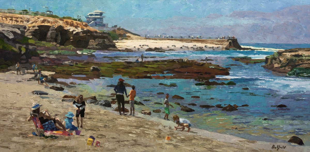 Finished up this studio painting of Shell Beach, La Jolla, CA. (18'x36', 'A Morning at Shell Beach') brianbelfield.com #lajolla #shellbeach #waves #ocean #seascape #sea #artwork