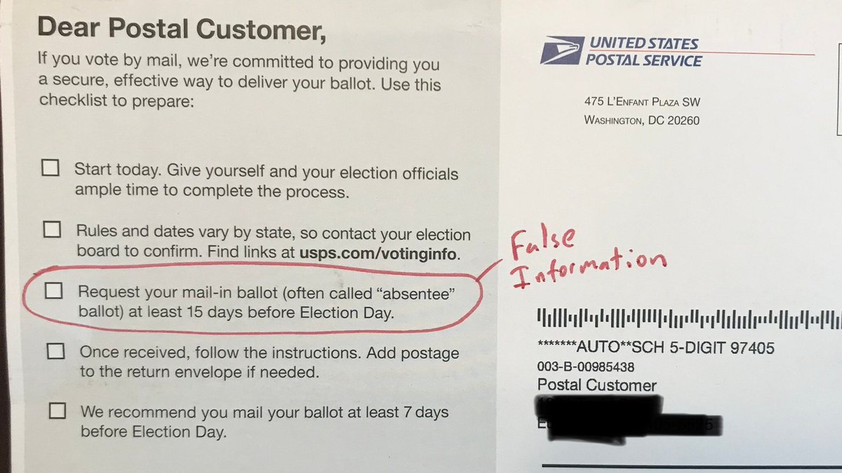 (1/5) This weekend, I got a postcard in the mail from the federal government that contained inaccurate information about how to vote by mail in Oregon. This is unacceptable, and I'm concerned it will cause some Oregonians to be confused about how to vote #orpol