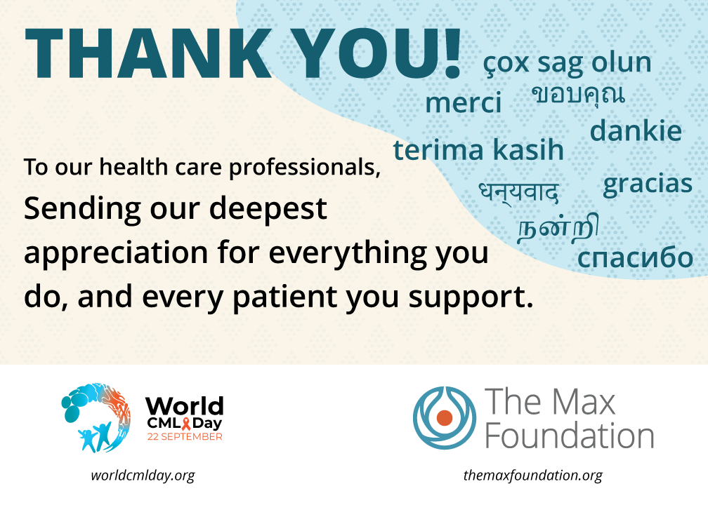 themaxfndn's tweet photo. Sept 22 is World Chronic Myeloid Leukemia Day—9/22 represents the genetic change of chromosomes 9 and 22 that cause CML. We'd like to take this opportunity to thank our medical partners who go above and beyond to care for each of their patients!
#WorldCMLDay #togethertoday https://t.co/sq4A6zB5ue