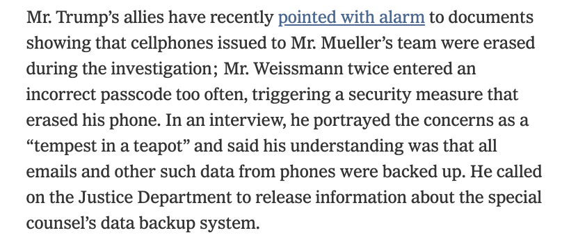 In an interview, I asked him about the latest insinuations re SCO phones being erased, including his own phone twice wiping because he entered the wrong passcode too many times. He said he believed their phone data was backed up by DOJ. /12