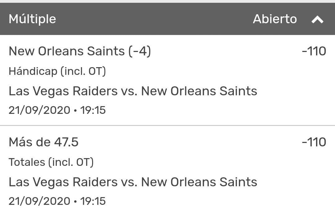 PicksEconomic's tweet photo. dejaremos este freepick para el #MNF, suerte a quien nos siga #saints #RaiderNation #nfl #funbet #Kickoff2020 #FreePick #freebet #bettingtips #bettingpicks #bettingtipster #bettingsports #PicksPremium #apuestasdeportivas #apuesta https://t.co/DnPhKpLJW5