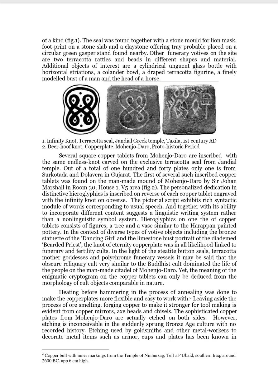 Endless knot found in1 Jandial temple, Taxila dates 1st century BC2 New copper plate of Dhruva 2 of the Gujarat Rashtrakuta, Branch Saka 8063 the same knot found on copper plate excavation in Mohenjedaro dates 4.5k years backcredit  @kalyan97 https://www.academia.edu/29337304/Knot_of_Eternity_and_Endless_Life_in_Mohenjo_Daro_and_Taxila4/n