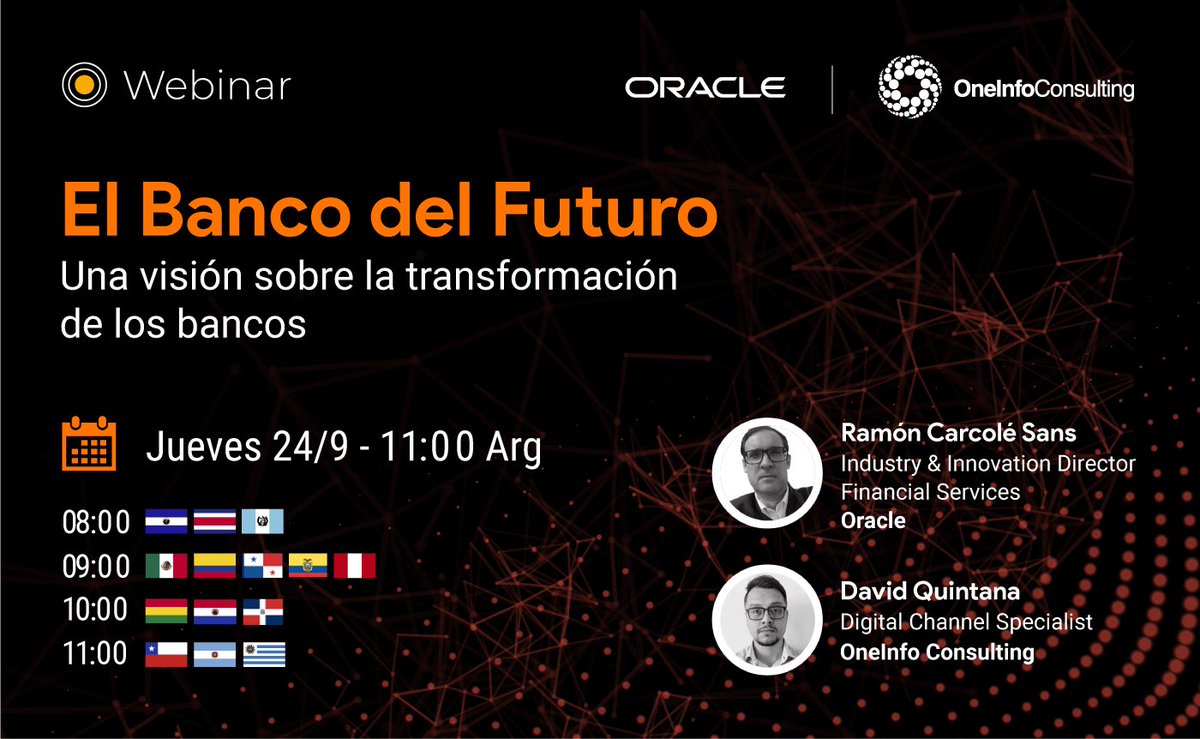 OneInfoCRM's tweet photo. SAVE THE DATE - Webinar - El Banco del Futuro
 
Una visión sobre la transformación de los Bancos.
Este Jueves 24 de Septiembre a las 11 horas de la Argentina, agéndate para conversar sobre la digitalización de la banca.
 
Inscribite acá: 
https://t.co/GuJENI5agv https://t.co/lTshhR9mzK