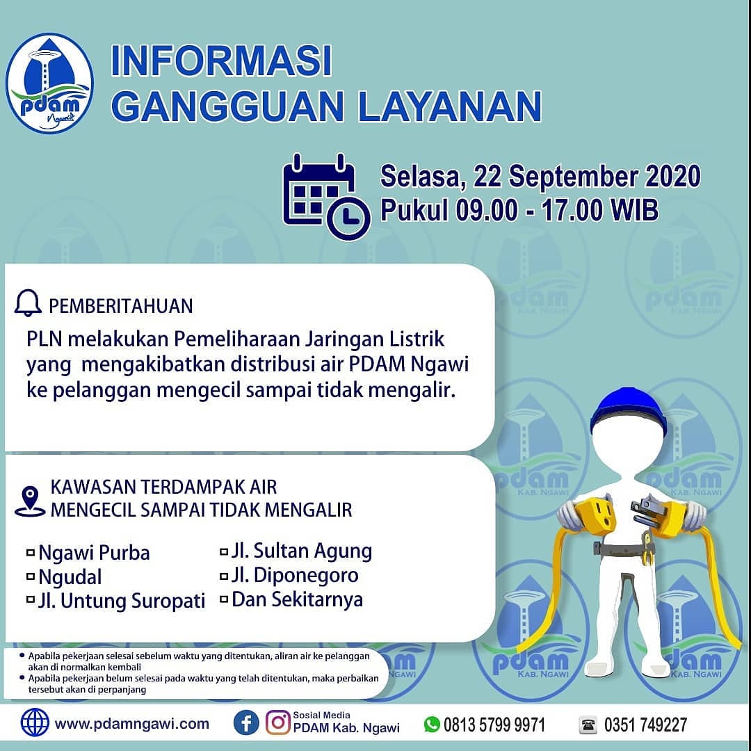 #repost @pdamngawi Untuk mengantisipasi kebutuhan air, kami imbau agar pelanggan menampung air sebelum kegiatan berlangsung.
Mohon maaf kepada para pelanggan terdampak tekanan air mengecil hingga tidak mengalir🙏