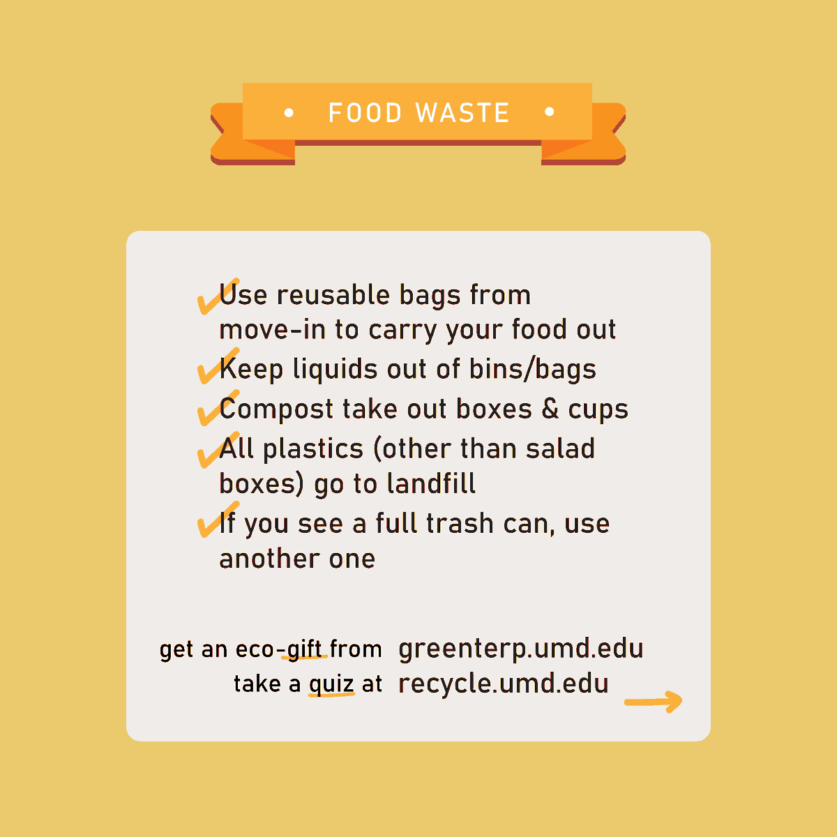 UMDSGA's tweet photo. Let's all be #GreenTerps
โ๏ธCut your mask strings
โป๏ธLearn how to properly dispose of waste on campus
๐
Get certified & receive an eco-gift at https://t.co/TSz1HIlqzY
โTest your knowledge at https://t.co/Q4eNz7wofM https://t.co/q9SzOa6Set
