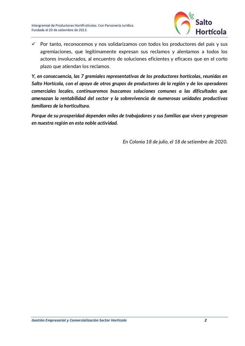 Declaración Salto Hortícola por traslado del Mercado Modelo de Montevideo y por la gobernanza de la Unidad Agroalimentaria Metropolitana