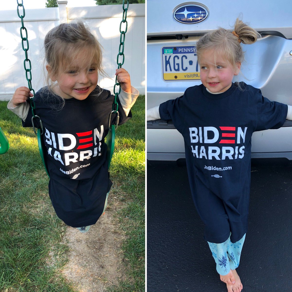 After seeing so many <a href="/JoeBiden/">Joe Biden</a> <a href="/KamalaHarris/">Kamala Harris</a> signs in our Pennsylvania neighborhood my daughter concluded “they must be special”. I told her they want to help people. She said “Yes, that makes them special” 💙 (Also, will there be kid merch soon? She keeps taking my shirt.)