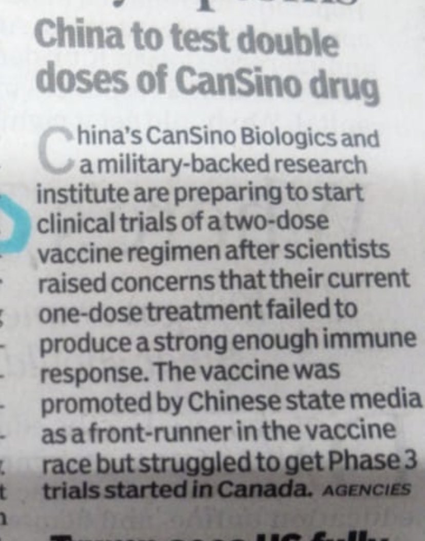 Short thread on the Chinese vaccine for COVID19. An irresponsible govt starts vaccinating it’s own people without adequate proof of either safety or efficacy, bypassing phase 3 trials. Then finds out it isn’t generating an adequate response. But the problems are much deeper.