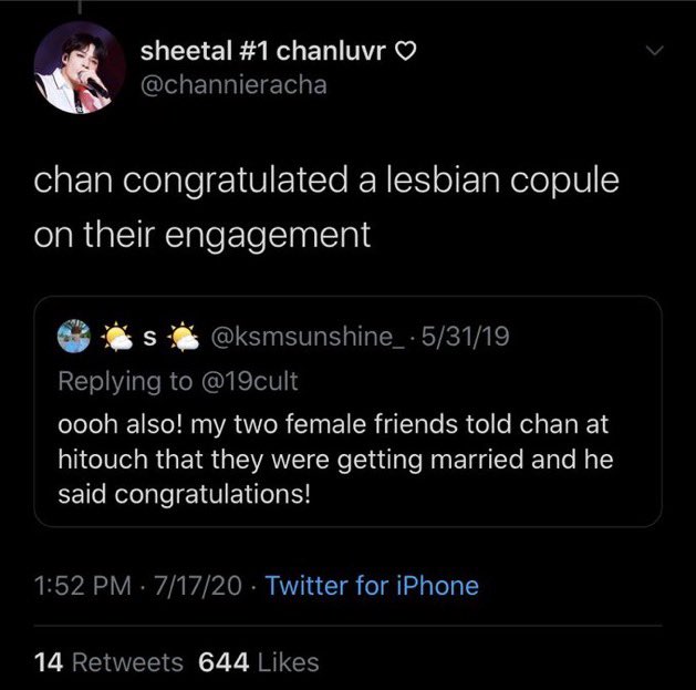 Chan congratulated a lesbian couple on their engagement