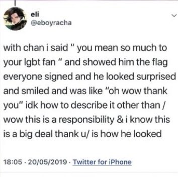 Chan’s reaction to stays signing a pride flag