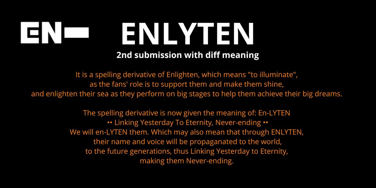 [  #ENHYPEN FAN CLUB NAME SUBMISSIONS THREAD]Here are 4 of the names you guys submitted to our tracker. ENLIFEENLUMINEENLUVENLYTEN @ENHYPEN @ENHYPEN_members  #엔하이픈  #ENHYPEN_FandomName